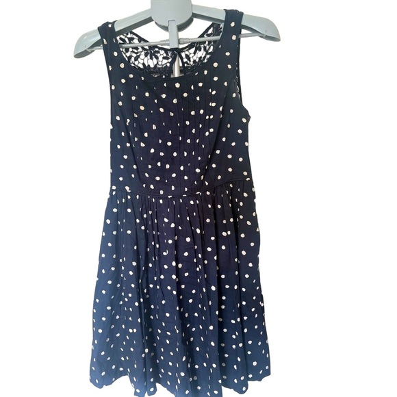 Anthropologie Moulenette Soares Polka Dot Dress Navy White - Picture 2 of 6